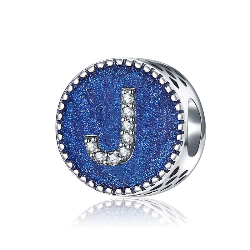 SOUKISS Alphabet A-Z Cubic Stone Charms Solid 925 Sterling Silver Blue Ocean Letter Beads for Pandora Snake Chain Bracelet (Letter J) - Image 1